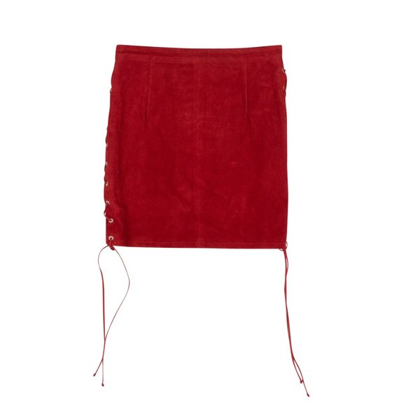 UNRAVEL PROJECT Red Suede Side Lace-Up Mini Skirt Size 0 US 36 IT $1540 - Picture 3 of 4
